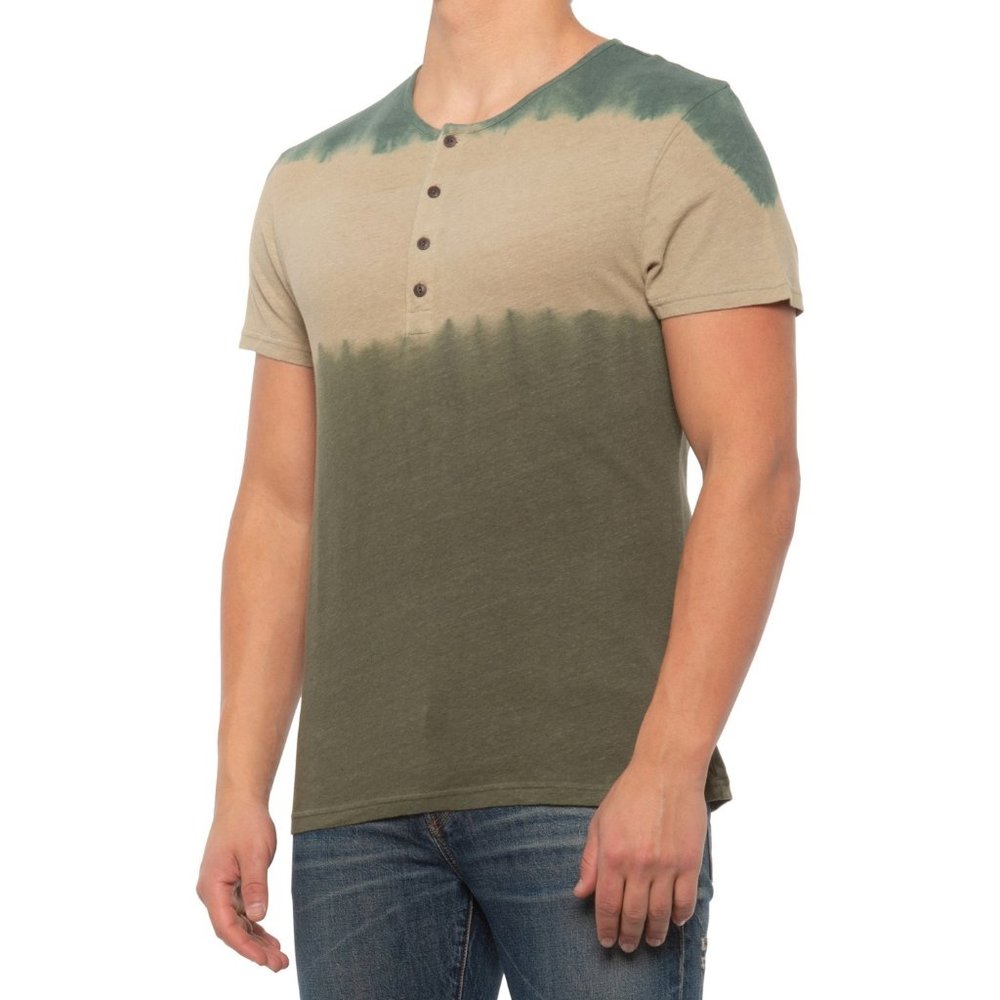 Frye NWT Deep Lichen Green Dip-Dyed Henley Shirt, Size Large